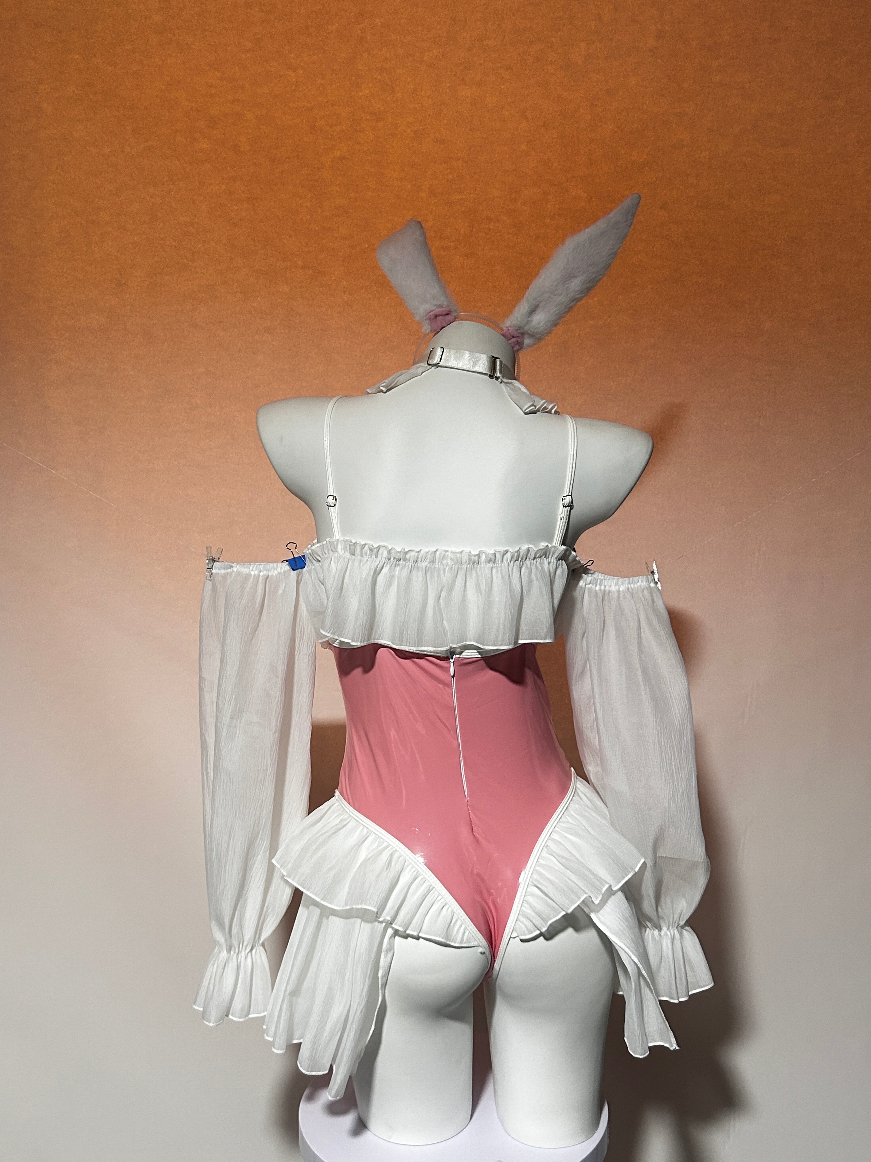 Morrvyn Pink Bunny Maid Bodysuit - Anime Kawaii Rabbit Cosplay Lingerie with Ears