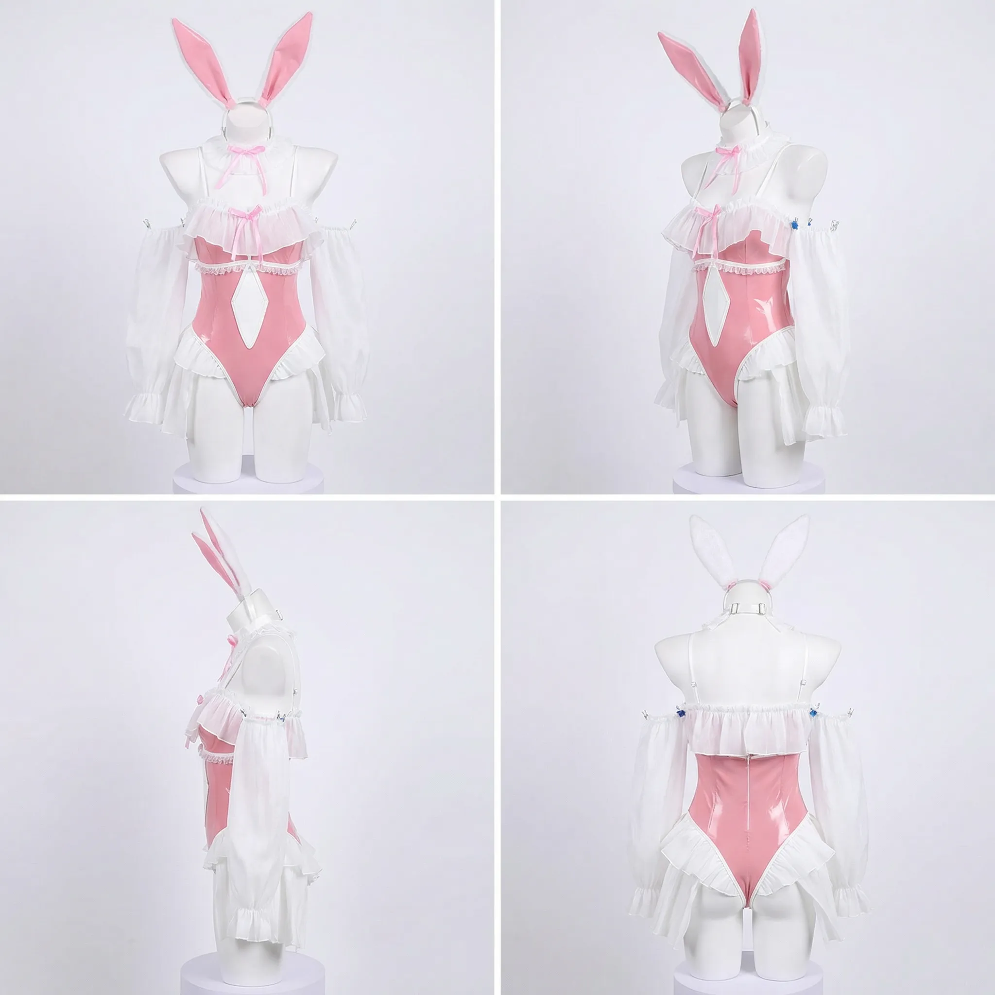 Morrvyn Pink Bunny Maid Bodysuit - Anime Kawaii Rabbit Cosplay Lingerie with Ears