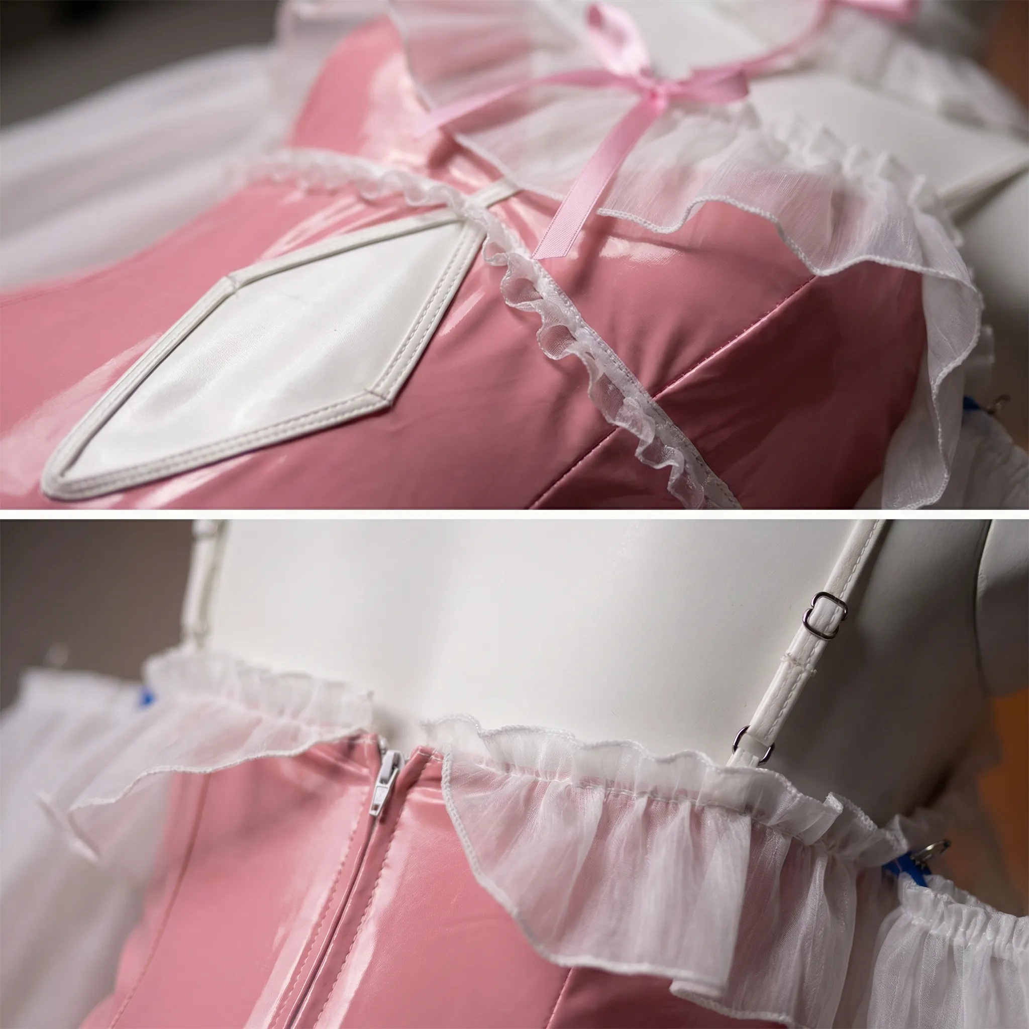 Morrvyn Pink Bunny Maid Bodysuit - Anime Kawaii Rabbit Cosplay Lingerie with Ears