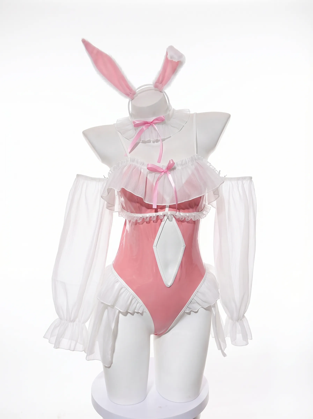Morrvyn Pink Bunny Maid Bodysuit - Anime Kawaii Rabbit Cosplay Lingerie with Ears