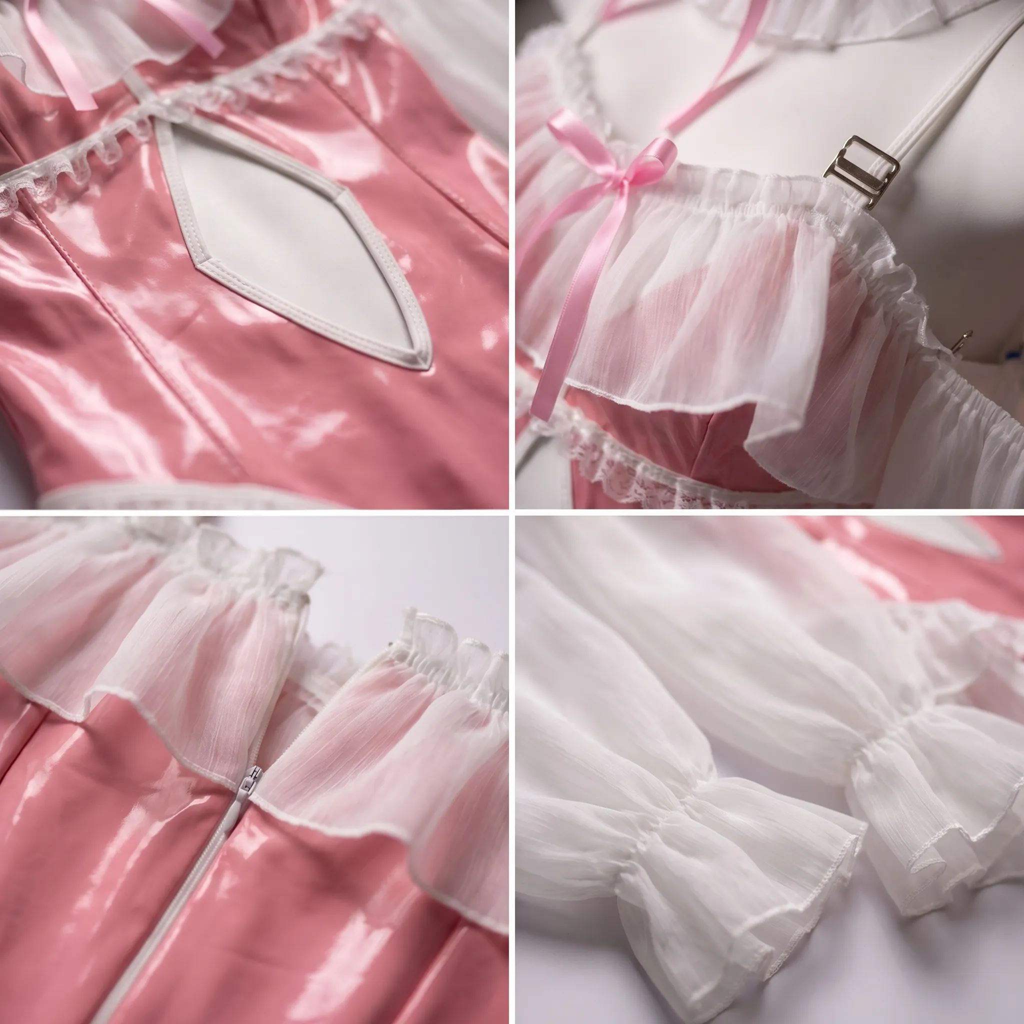 Morrvyn Pink Bunny Maid Bodysuit - Anime Kawaii Rabbit Cosplay Lingerie with Ears