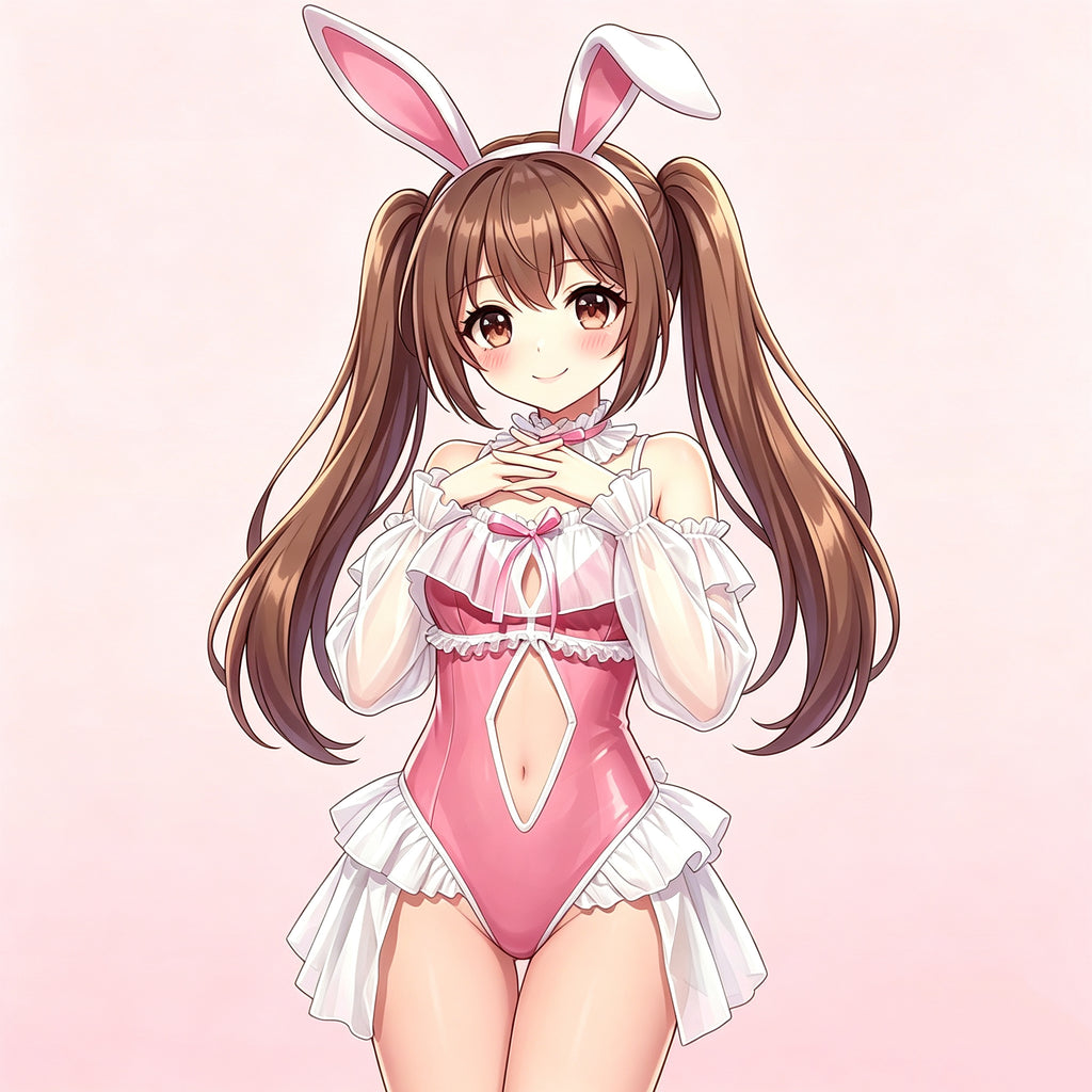 Morrvyn Pink Bunny Maid Bodysuit - Anime Kawaii Rabbit Cosplay Lingerie with Ears