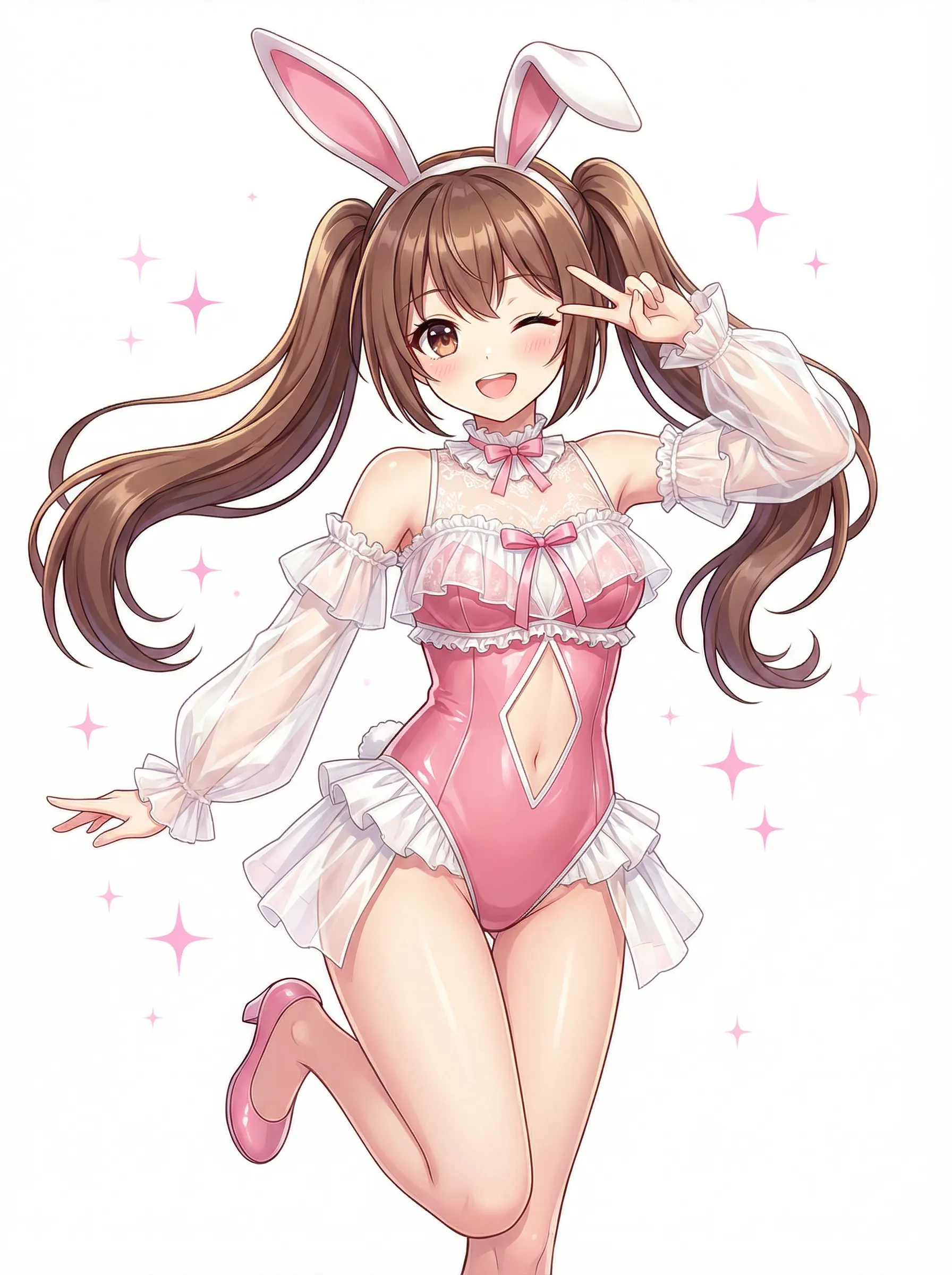 Morrvyn Pink Bunny Maid Bodysuit - Anime Kawaii Rabbit Cosplay Lingerie with Ears