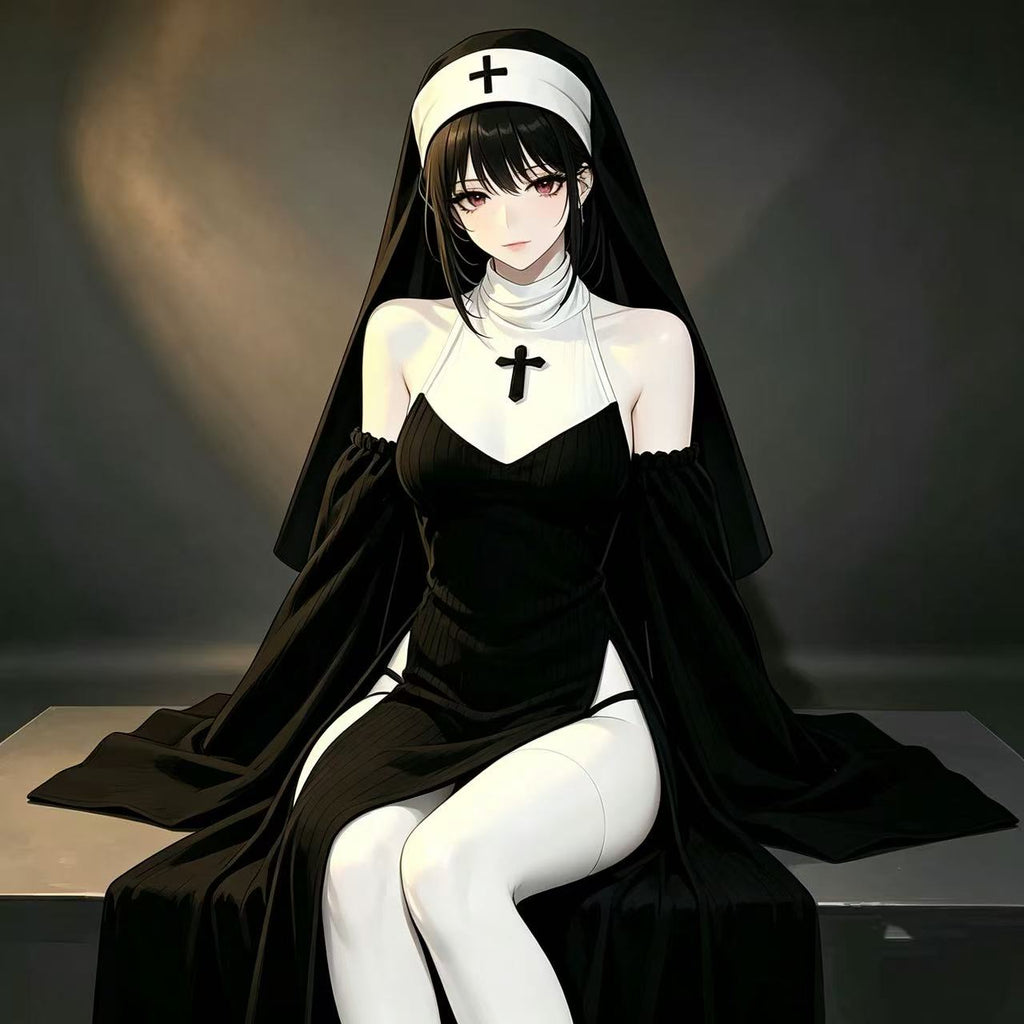 Morrvyn Gothic Nun Cosplay Costume - Anime Dark Sister Lingerie Set