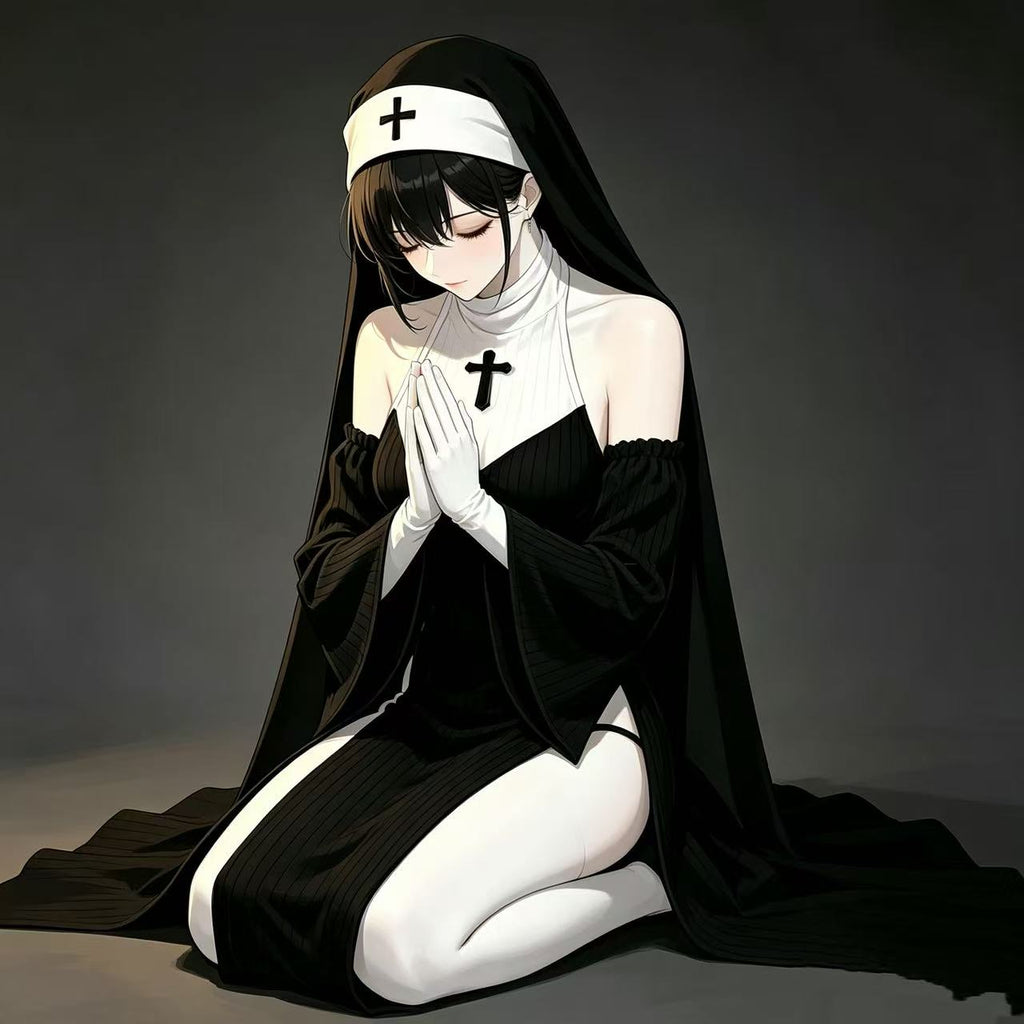 Morrvyn Gothic Nun Cosplay Costume - Anime Dark Sister Lingerie Set