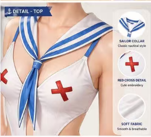 Morrvyn Anime Sailor Lingerie Set - Kawaii Navy Cosplay Bodysuit with Hat