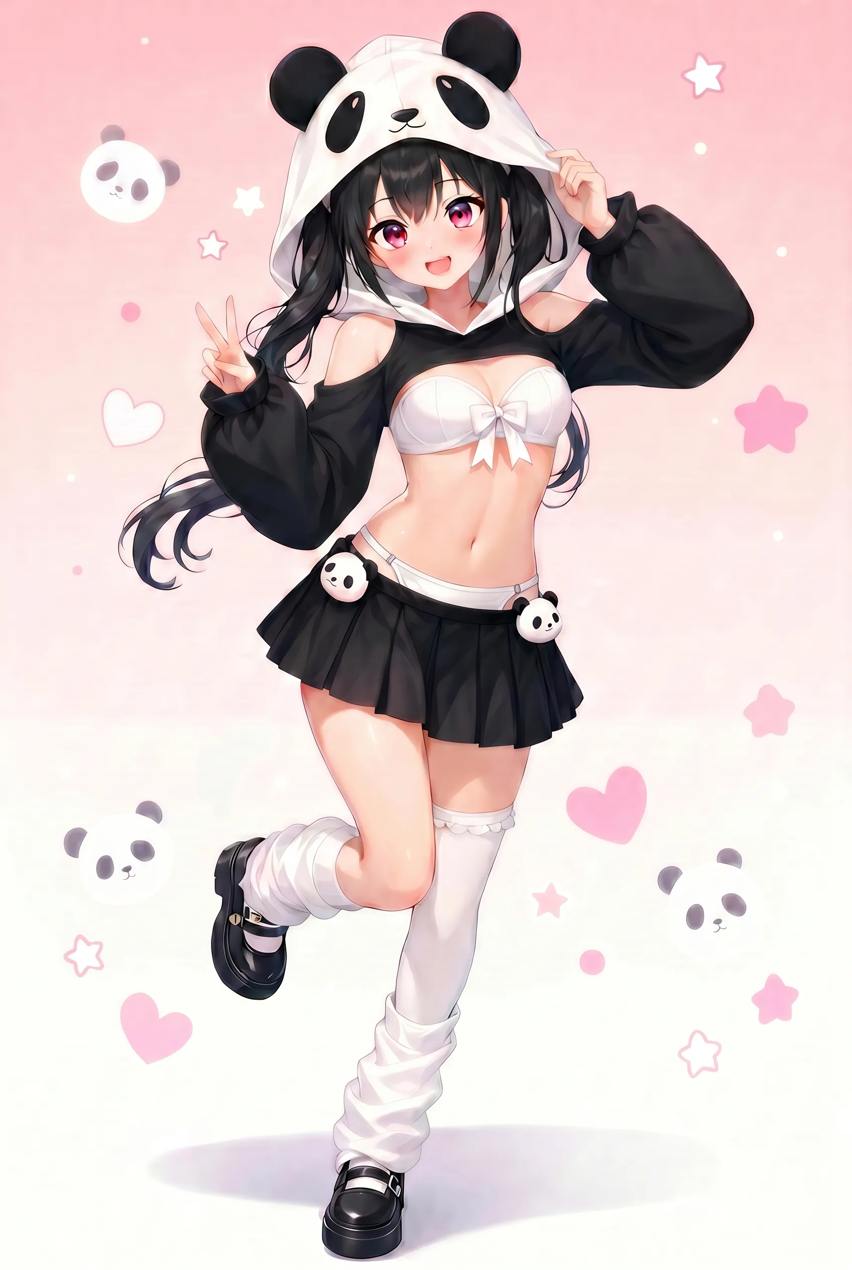 Panda Kawaii 3-Piece Set | Cropped Top + Mini Skirt + Hooded Cape