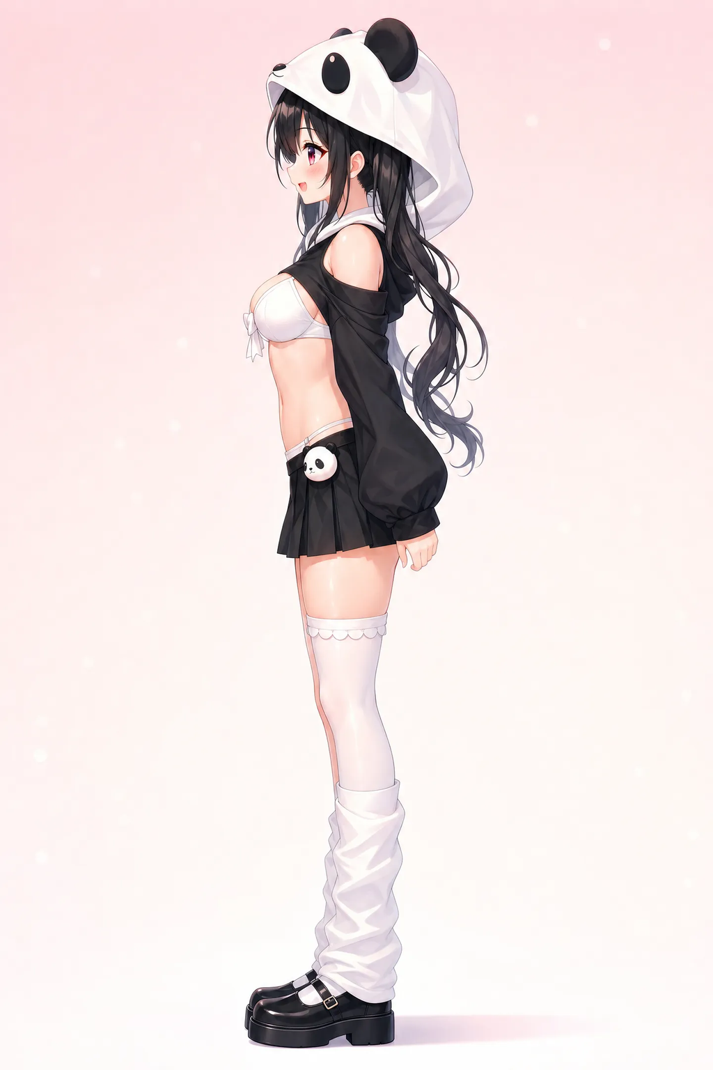 Panda Kawaii 3-Piece Set | Cropped Top + Mini Skirt + Hooded Cape