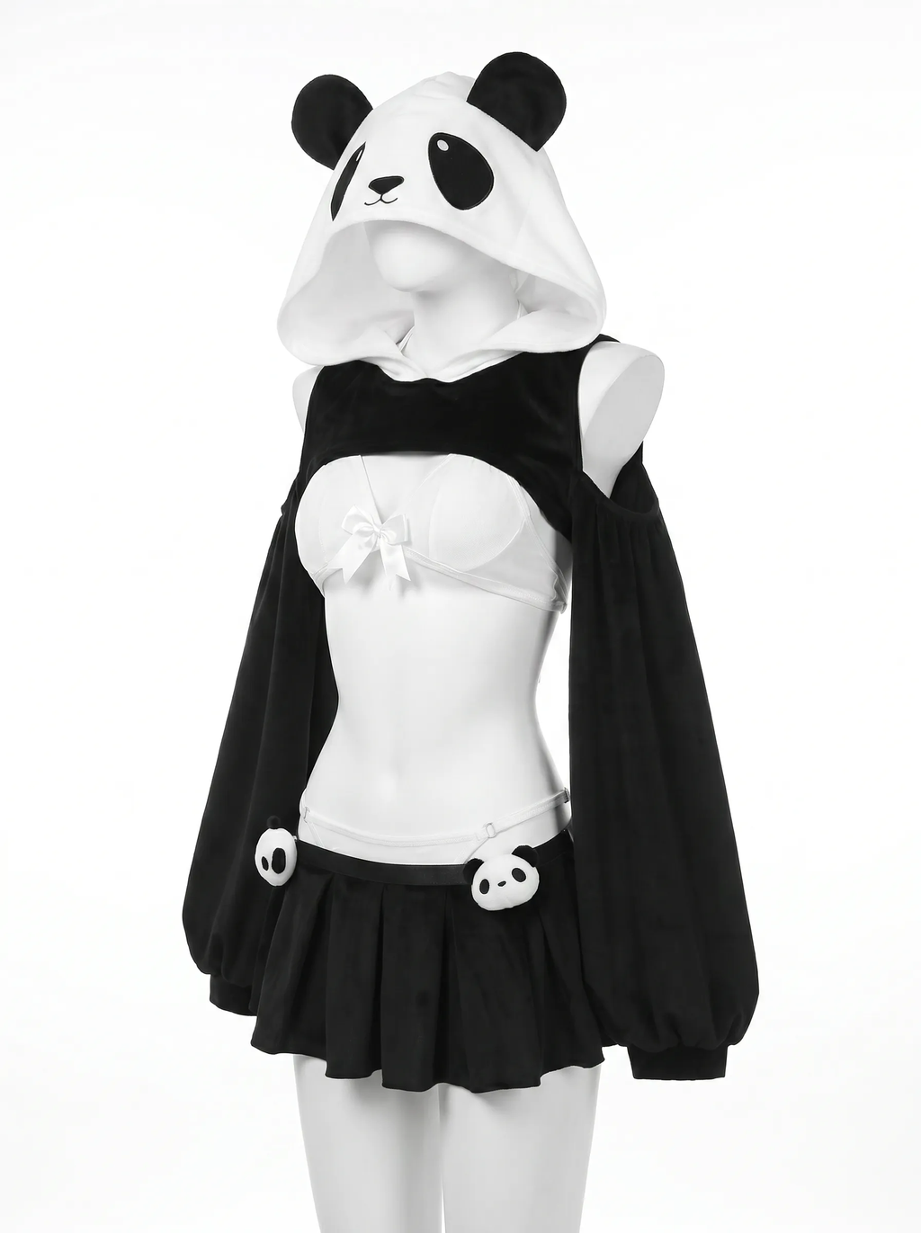 Panda Kawaii 3-Piece Set | Cropped Top + Mini Skirt + Hooded Cape