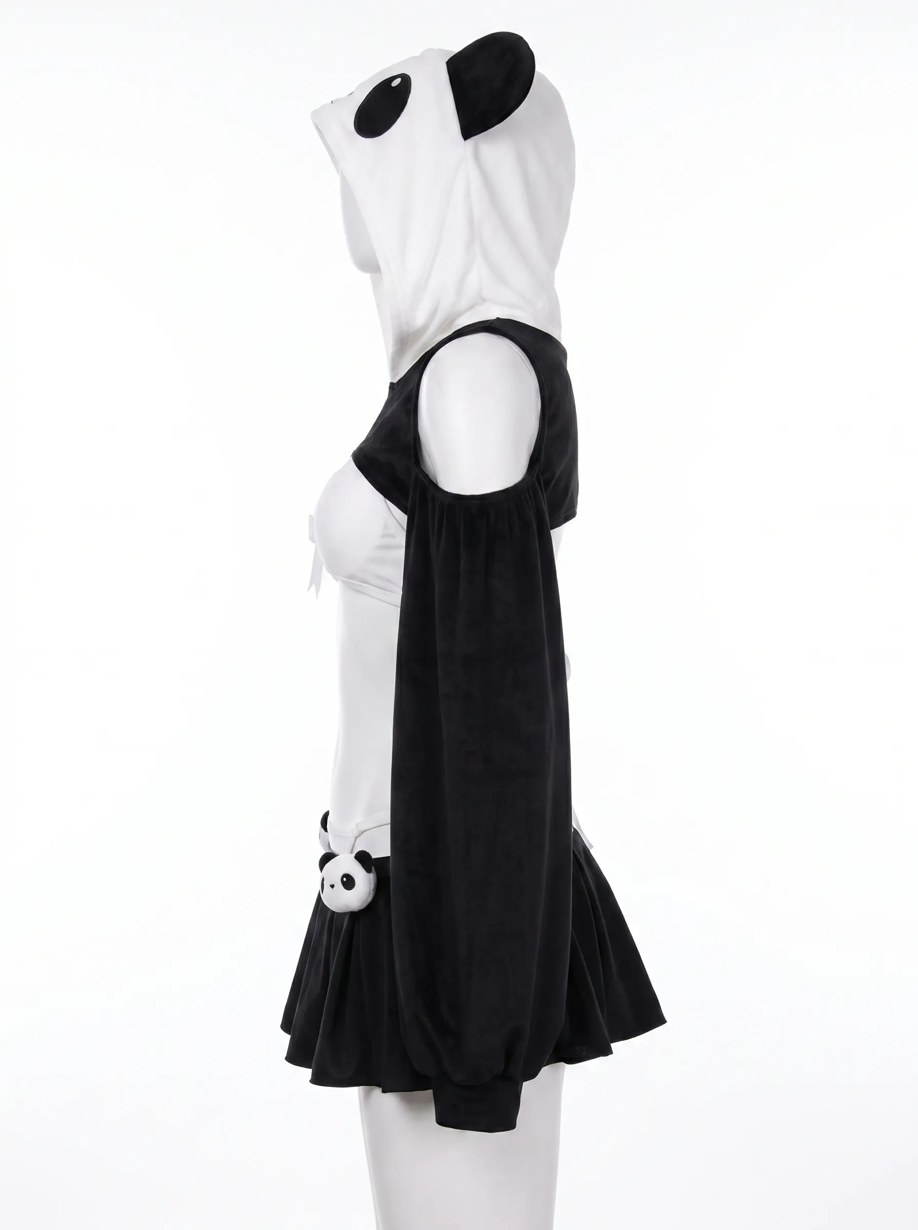 Panda Kawaii 3-Piece Set | Cropped Top + Mini Skirt + Hooded Cape