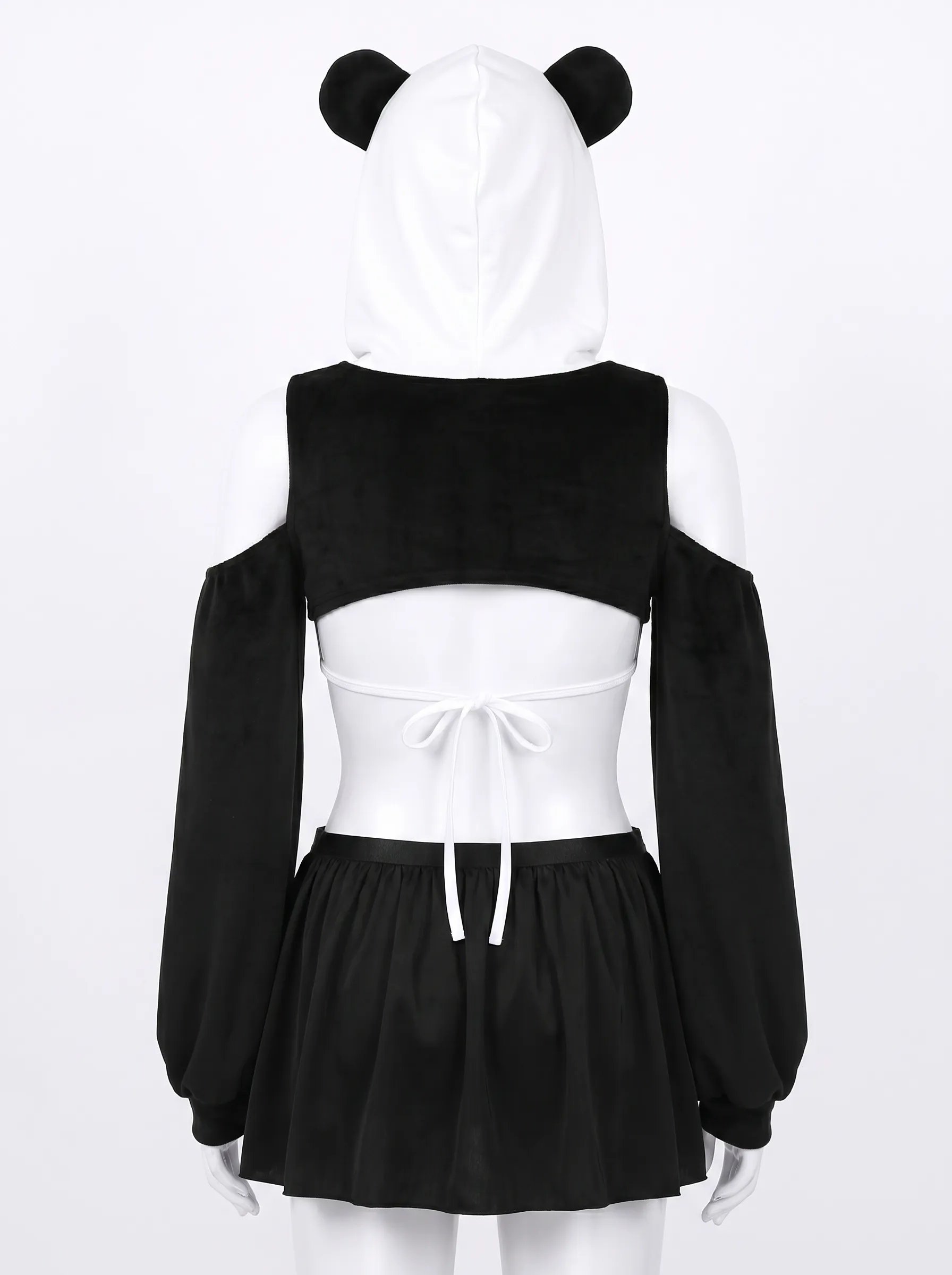Panda Kawaii 3-Piece Set | Cropped Top + Mini Skirt + Hooded Cape