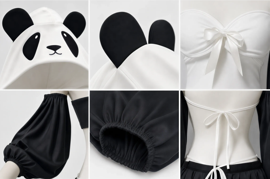 Panda Kawaii 3-Piece Set | Cropped Top + Mini Skirt + Hooded Cape