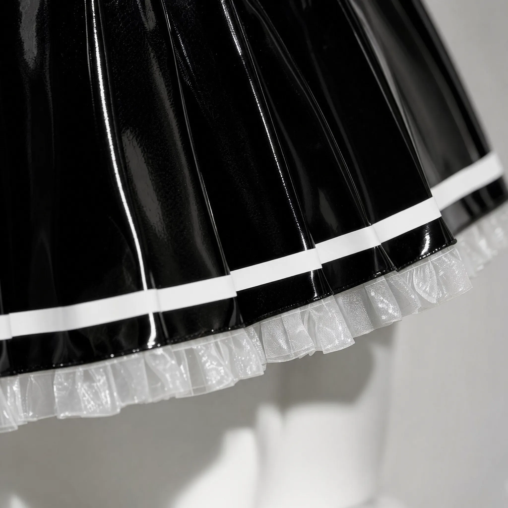 Black & White Maid Costume Set | Anime Cosplay 2-Piece Patent Leather Outfit