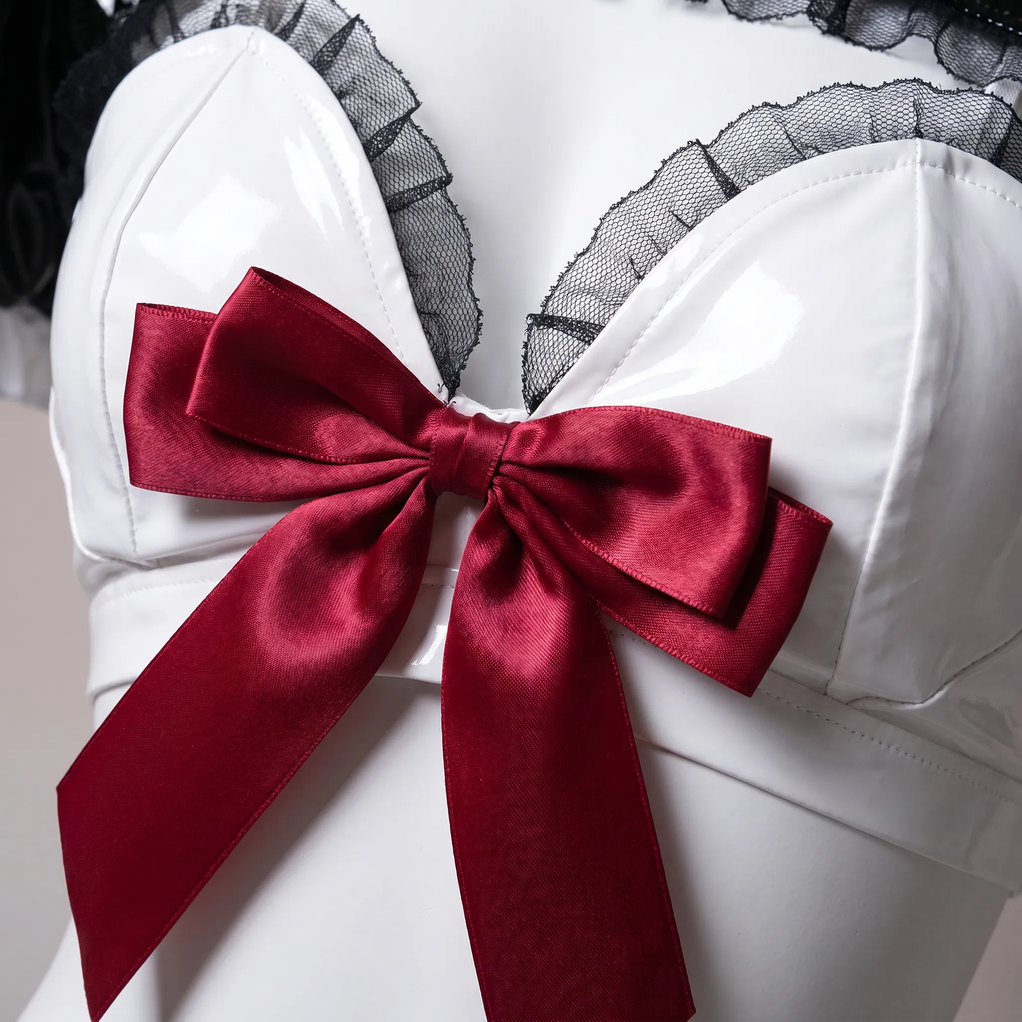 Black & White Maid Costume Set | Anime Cosplay 2-Piece Patent Leather Outfit