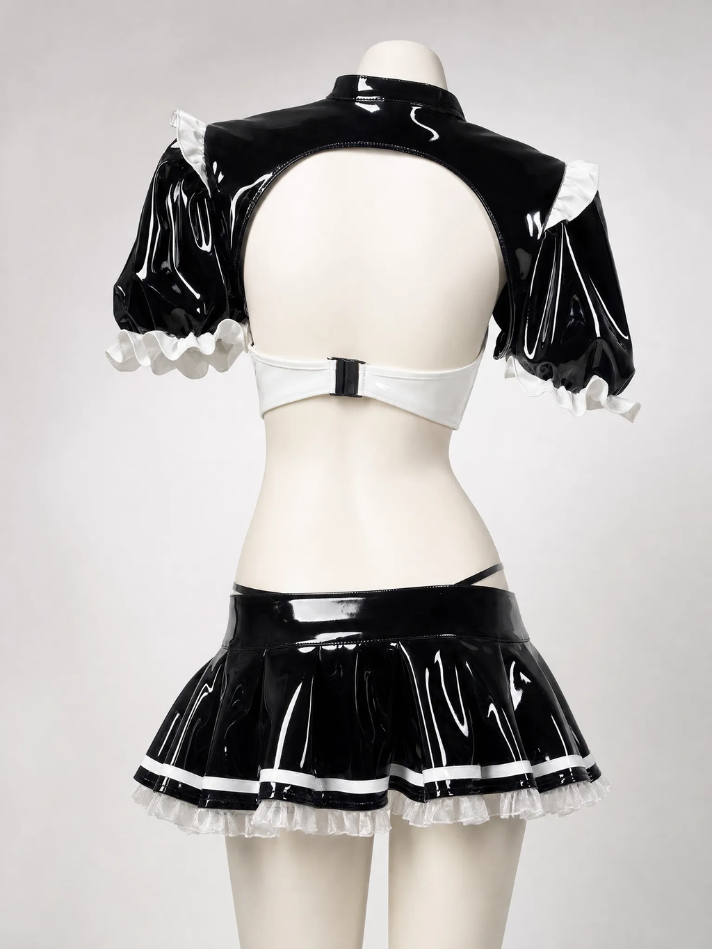 Black & White Maid Costume Set | Anime Cosplay 2-Piece Patent Leather Outfit