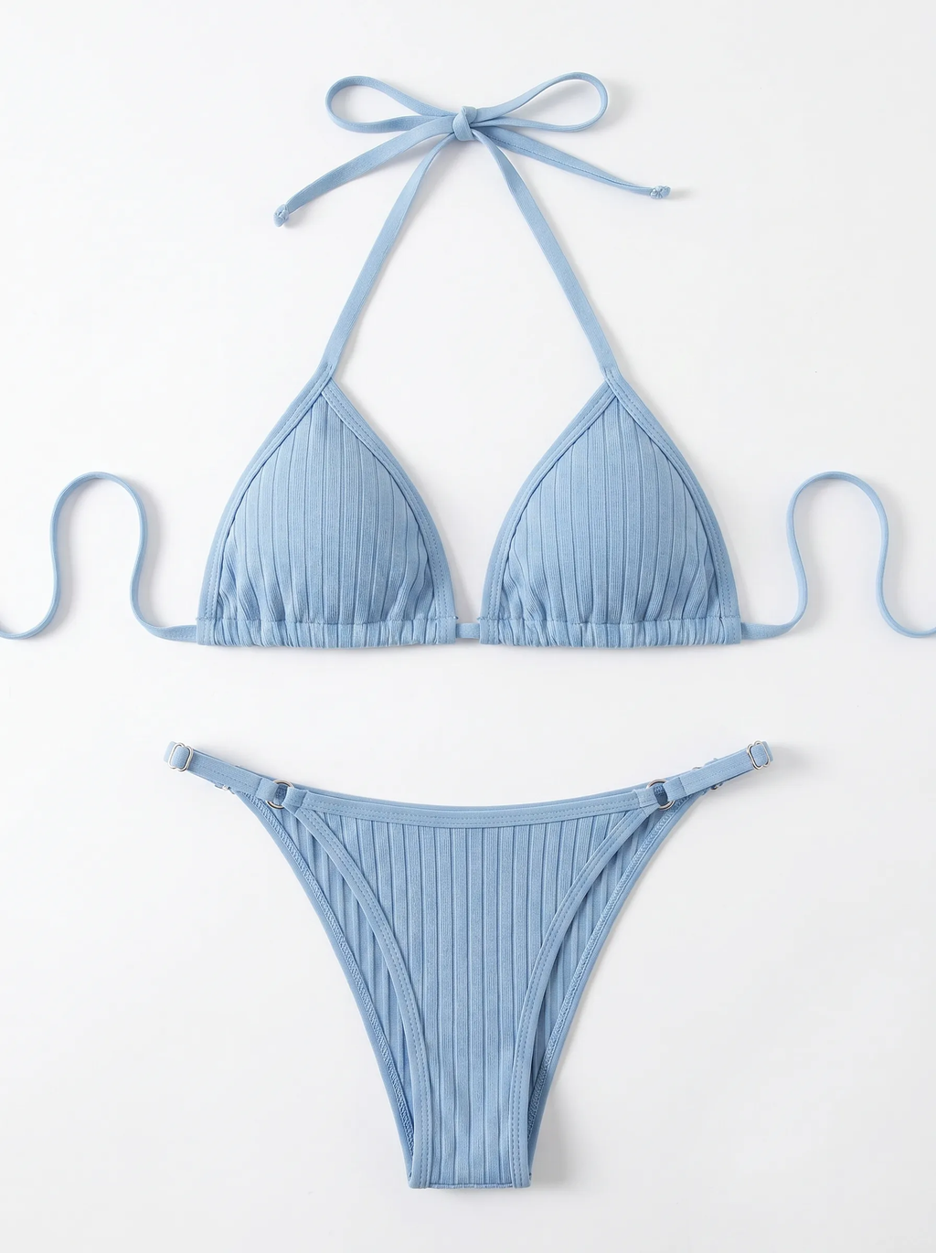 Women's Anime Cat Ear Knit 3-Piece Outfit, Blue & White Lingerie Set with Hooded Cardigan