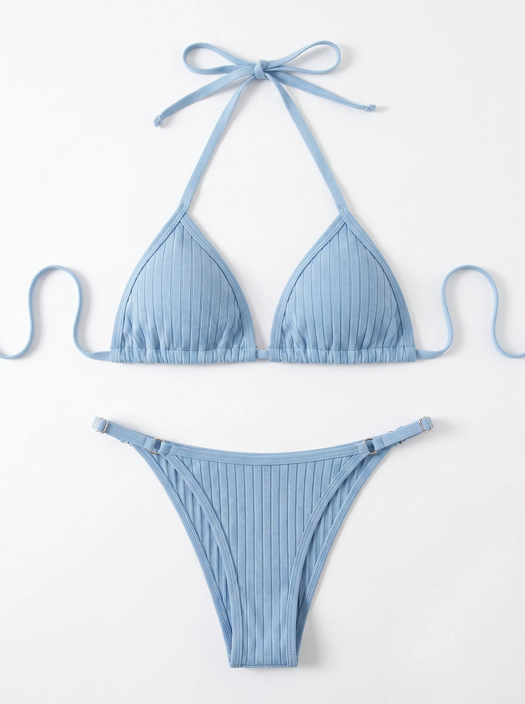 Women's Anime Cat Ear Knit 3-Piece Outfit, Blue & White Lingerie Set with Hooded Cardigan