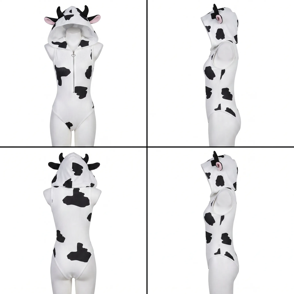 Morrvyn Anime Cow Bodysuit - Kawaii Hooded Lingerie for Cosplay